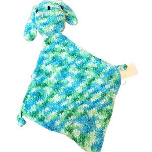 Bunny Comfort Blanket Baby Knit Chenille Blue Green Crochet Rabbit Photography